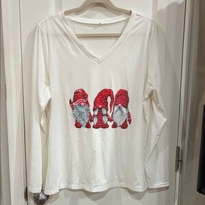 White Long Sleeve Shirt with Gnome Print